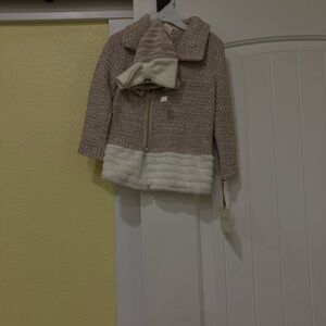 Cynthia Rowley Tan and White sweater Jacket with matching hat